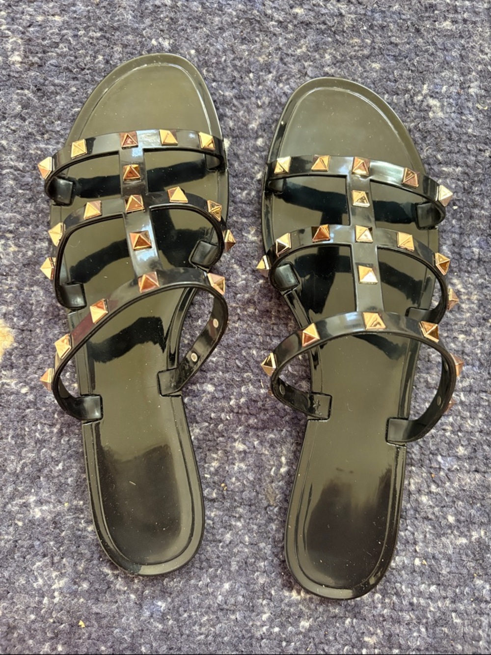 Black Studded Strappy Slide Sandals - Women's